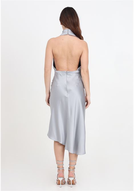 Women's satin midi dress with pearl gray asymmetric skirt ELISABETTA FRANCHI | AB58042E2400